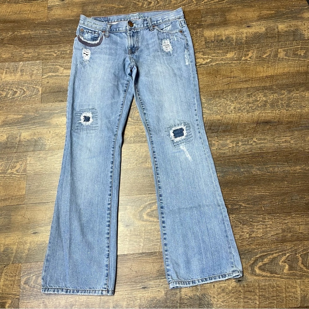 Vintage American Eagle Hipster Boot Cut Jeans Womens 6 Blue Low Rise Distressed